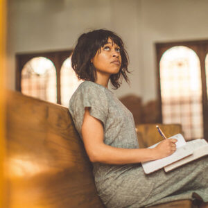 Woman sitting in a church