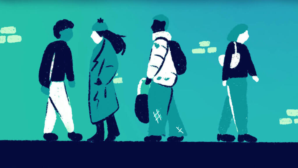 Illustration of people standing in line