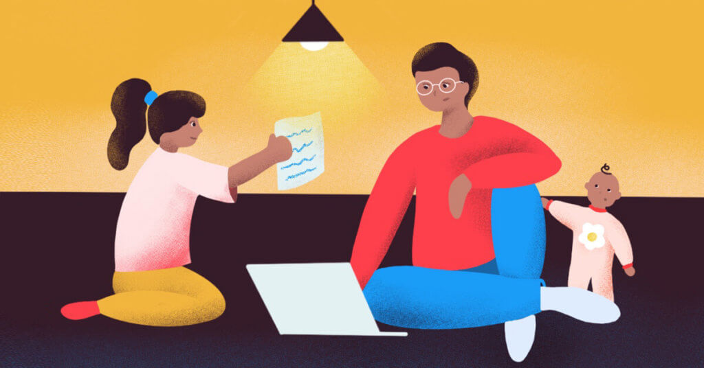 Illustration of a man playing with his child