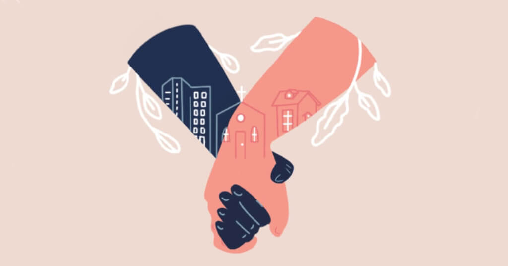 Illustration of two hands holding