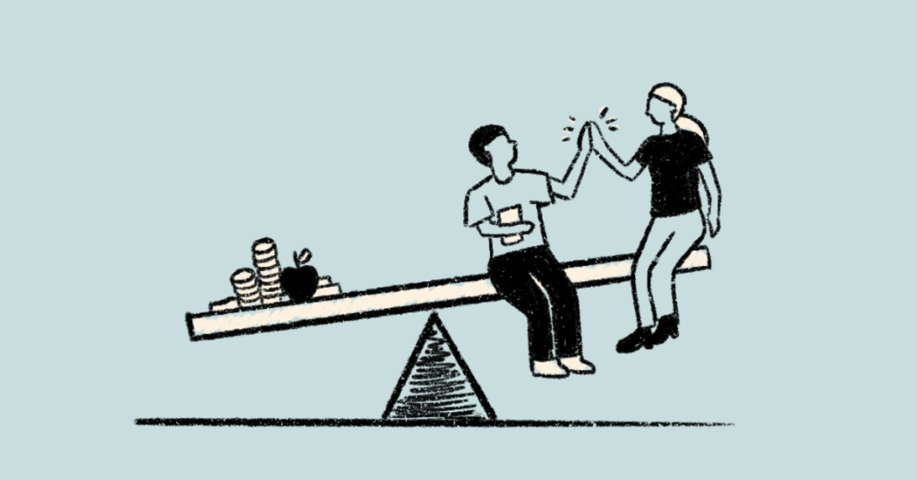 Illustration of people on a teeter-totter