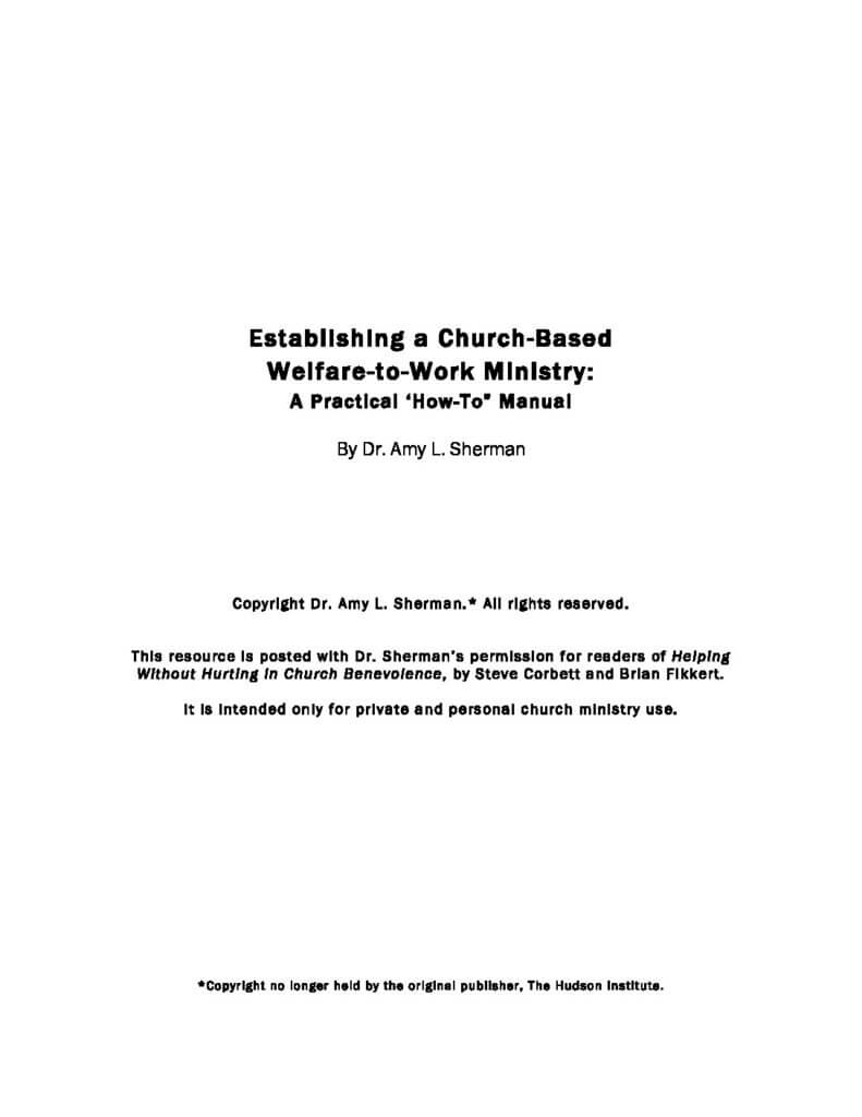 Establishing a Church-Based Welfare to Work Ministry