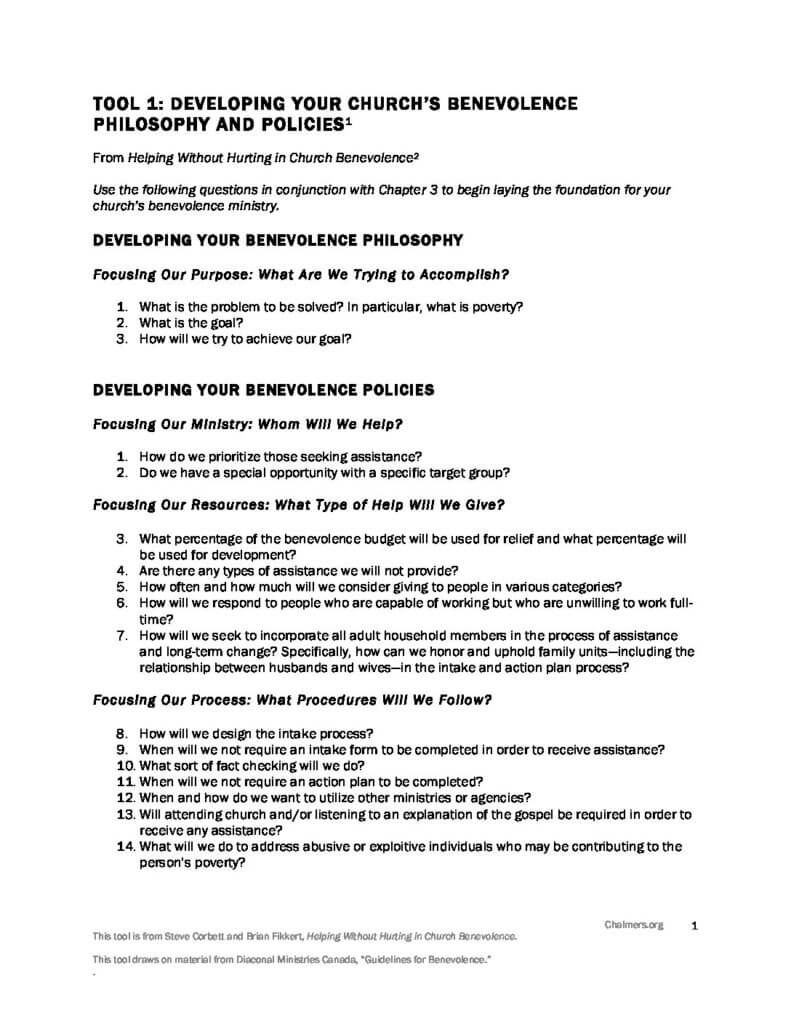 Tool #1: Benevolence Philosophy and Policies Questions