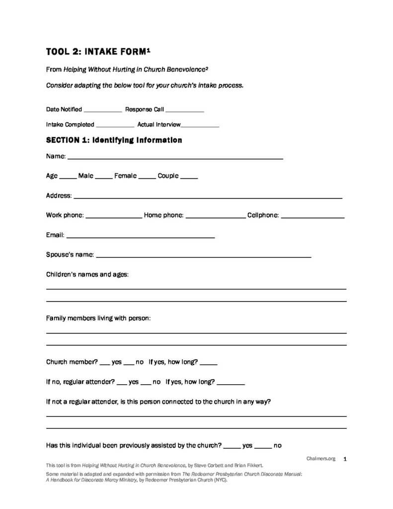 Tool #2: Benevolence Intake Form